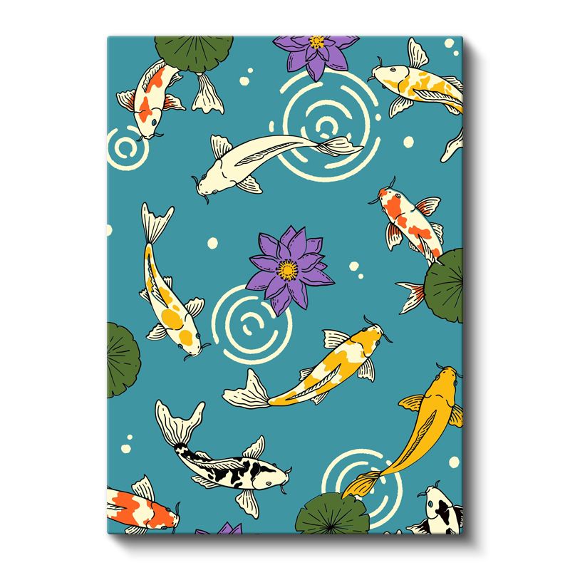 Japon Koi Balıkları - Turkuaz Nilüfer Gölü Kanvas Tablo