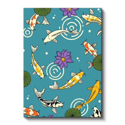 Japon Koi Balıkları - Turkuaz Nilüfer Gölü Kanvas Tablo