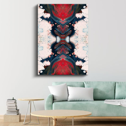 Simetrik Denge - Kırmızı Mavi Akışkan Desenler Kanvas Tablo