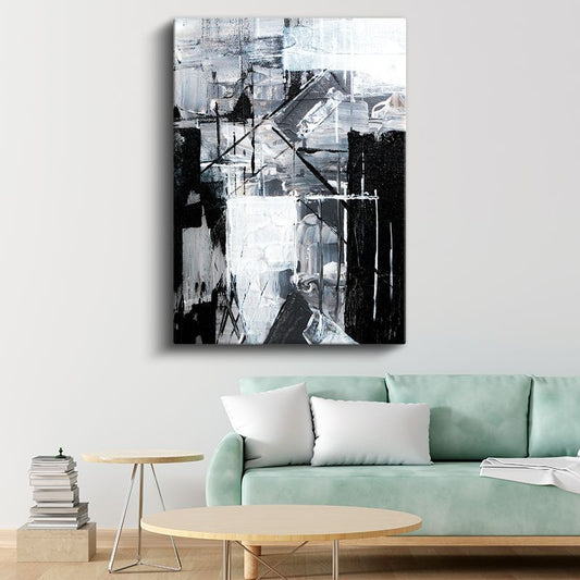 Geometrik Kontrast - Siyah Beyaz Minimalist Çizgiler Kanvas Tablo