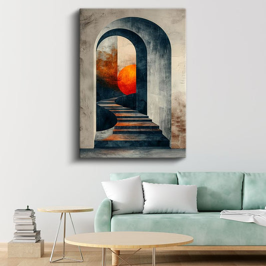 Mistik Geçit - Turuncu Güneş ve Merdivenler Kanvas Tablo
