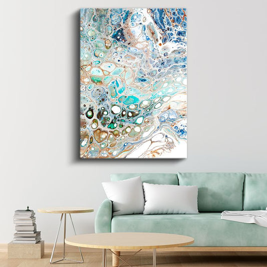 Okyanus Kabarcıkları - Turkuaz Akışkan Desenler Kanvas Tablo