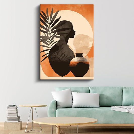 Gün Batımı Silueti - Minimalist Kadın Profili Kanvas Tablo