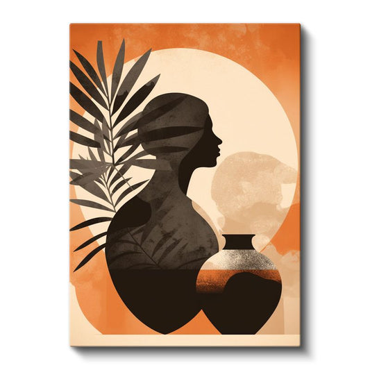 Gün Batımı Silueti - Minimalist Kadın Profili Kanvas Tablo