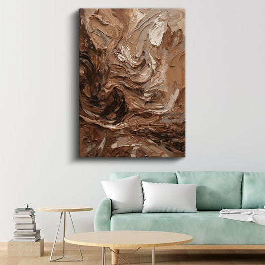 Dokusal Soyut - Kahverengi Tonlarında Spatula Tekniği Kanvas Tablo