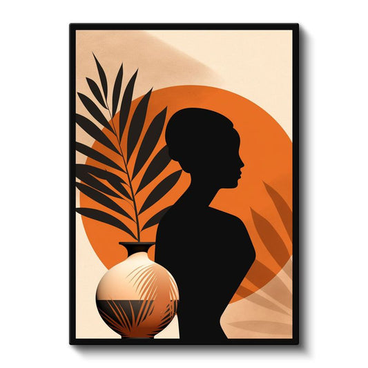 Minimalist Siluet - Turuncu Güneş ve Palmiye Yaprakları Kanvas Tablo