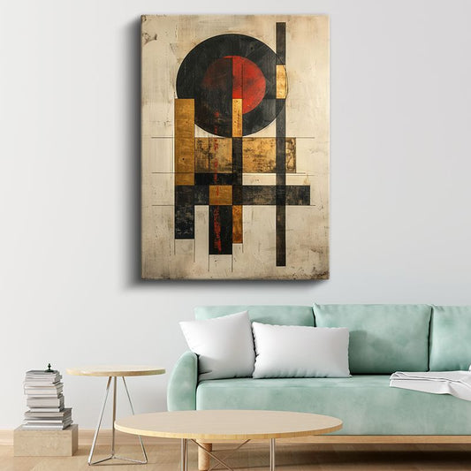 Bauhaus Etkisi - Geometrik Formlar ve Kırmızı Daire Kanvas Tablo