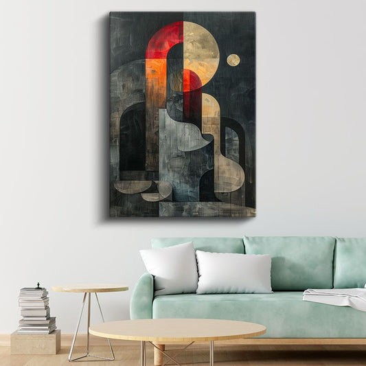 Modern Geometri - Yarım Daireler ve Çizgisel Formlar Kanvas Tablo