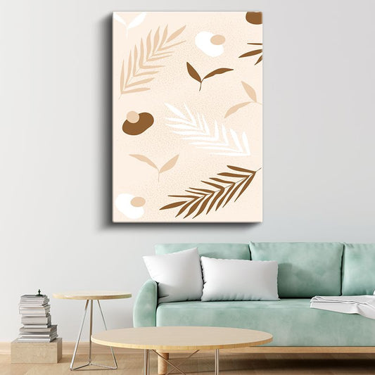 Botanik Minimalizm - Bej Tonlarında Yaprak Desenleri Kanvas Tablo