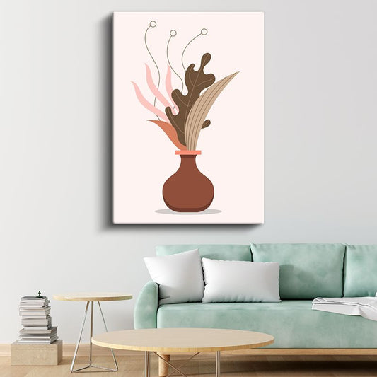 Organik Formlar - Vazo ve Stilize Yapraklar Kanvas Tablo