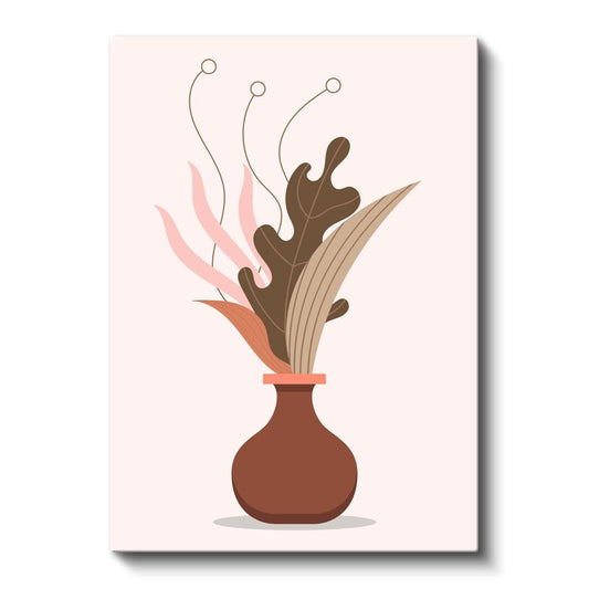 Organik Formlar - Vazo ve Stilize Yapraklar Kanvas Tablo