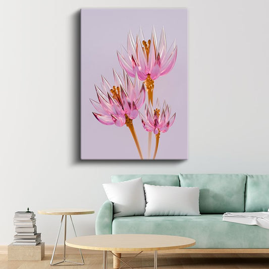 Kristal Çiçekler - Pembe Cam Efektli Dijital Sanat Kanvas Tablo