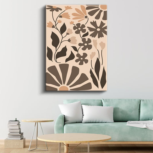 Geometrik Çiçekler - Retro Botanik Desenler Kanvas Tablo