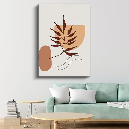 Minimal Yaprak - Geometrik Botanik Kompozisyon Kanvas Tablo
