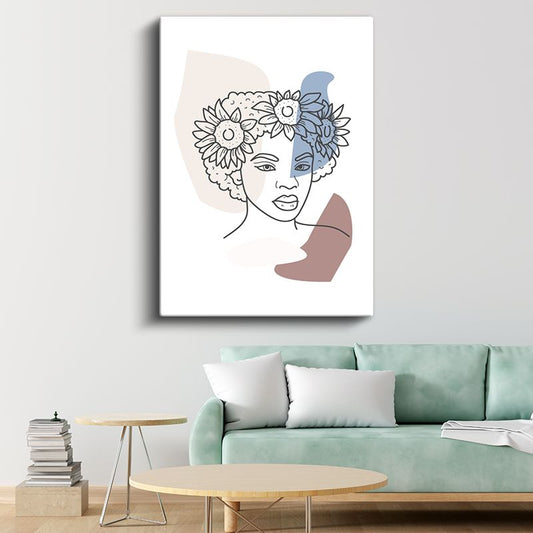 Ayçiçeği Tacı - Soyut Kadın Portresi Kanvas Tablo