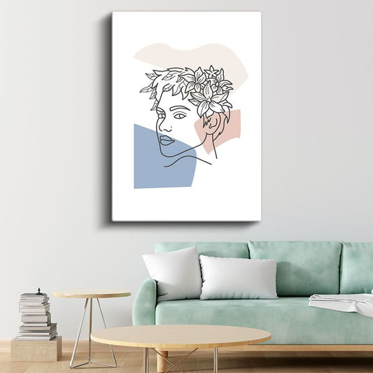 Çiçek Profili - Modern Çizgi Sanatı Kanvas Tablo