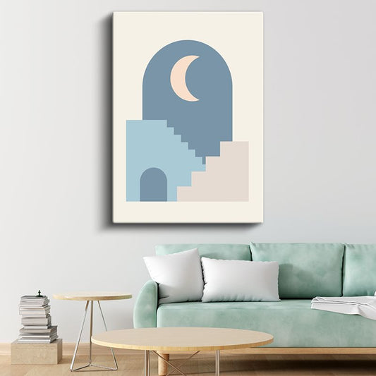 Mavi Mimari - Geometrik Ay Manzarası Kanvas Tablo