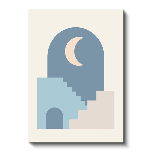 Mavi Mimari - Geometrik Ay Manzarası Kanvas Tablo