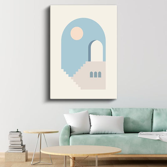 Geometrik Mimari - Mavi Tonlarında Minimalist Merdiven ve Kemer Kanvas Tablo