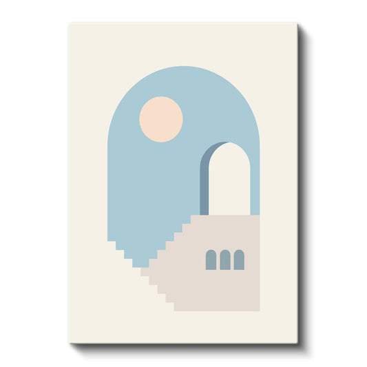 Geometrik Mimari - Mavi Tonlarında Minimalist Merdiven ve Kemer Kanvas Tablo