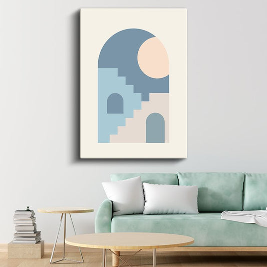 Modern Mimari Kompozisyon - Mavi Tonlarında Geometrik Basamaklar Kanvas Tablo