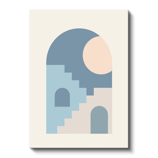 Modern Mimari Kompozisyon - Mavi Tonlarında Geometrik Basamaklar Kanvas Tablo