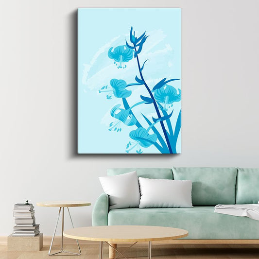 Mavi Zambaklar - Turkuaz Tonlarında Zarif Çiçek Siluetleri Kanvas Tablo
