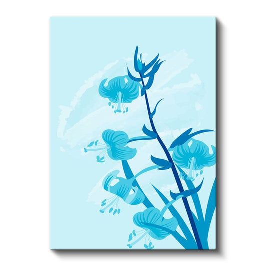 Mavi Zambaklar - Turkuaz Tonlarında Zarif Çiçek Siluetleri Kanvas Tablo