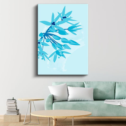 Mavi Yapraklar - Turkuaz Tonlarında Dinamik Bitki Desenleri Kanvas Tablo