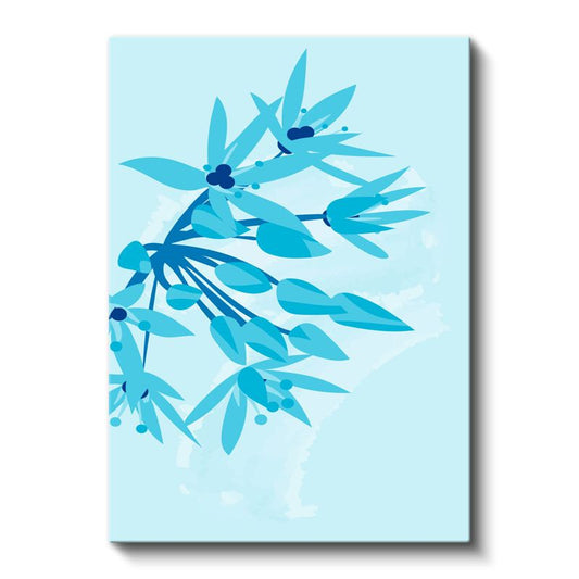 Mavi Yapraklar - Turkuaz Tonlarında Dinamik Bitki Desenleri Kanvas Tablo