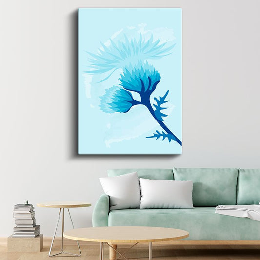 Mavi Devedikeni - Turkuaz Tonlarında Zarif Dikenli Çiçek Kanvas Tablo