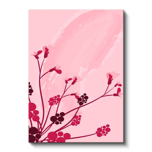 Pembe Tomurcuklar - Kırmızı Tonlarında Zarif Bitki Dalları Kanvas Tablo