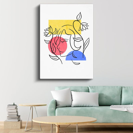 Yaprak Harmonisi - Minimalist Çizgilerle Kadın Profili Kanvas Tablo