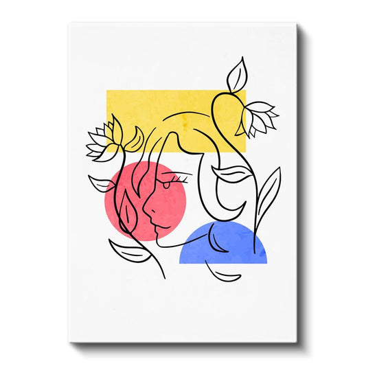 Yaprak Harmonisi - Minimalist Çizgilerle Kadın Profili Kanvas Tablo