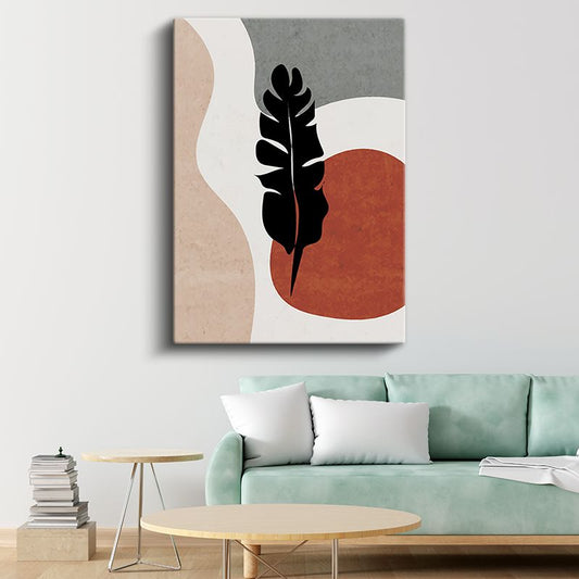 Siyah Yaprak - Minimalist Geometrik Formlar Kanvas Tablo