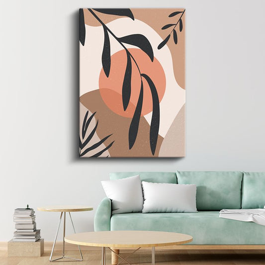 Yaprak Siluetleri - Modern Geometrik Kompozisyon Kanvas Tablo