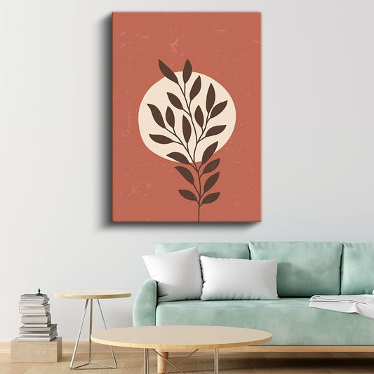 Yaprak Silueti - Kiremit Zeminde Organik Form Kanvas Tablo