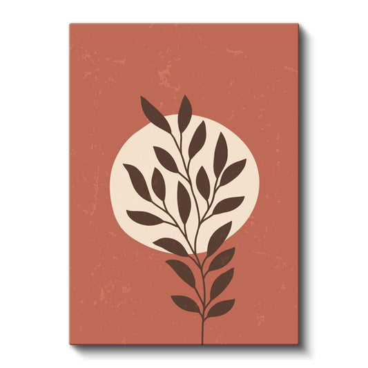 Yaprak Silueti - Kiremit Zeminde Organik Form Kanvas Tablo