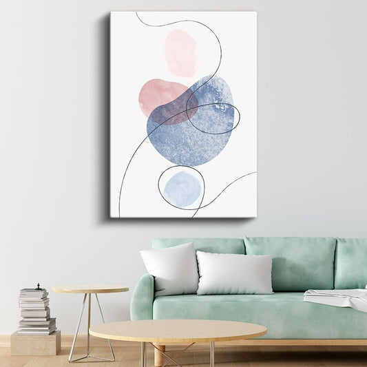 Soyut Akışkanlık - Pastel Mavi Pembe Çemberler Kanvas Tablo