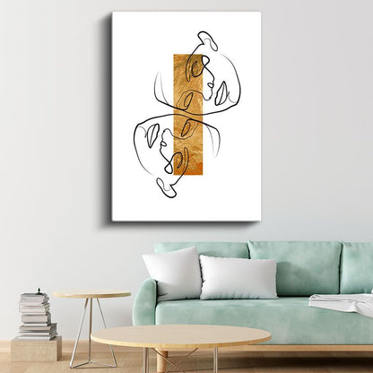 Soyut Portre - Altın Çizgi ve Minimalist Yüz İfadesi Kanvas Tablo