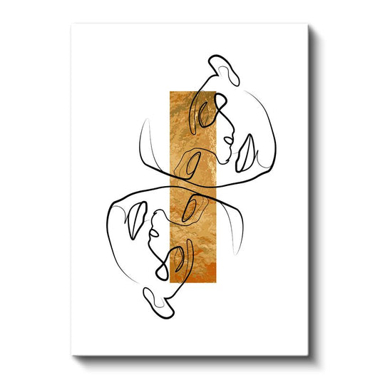 Soyut Portre - Altın Çizgi ve Minimalist Yüz İfadesi Kanvas Tablo