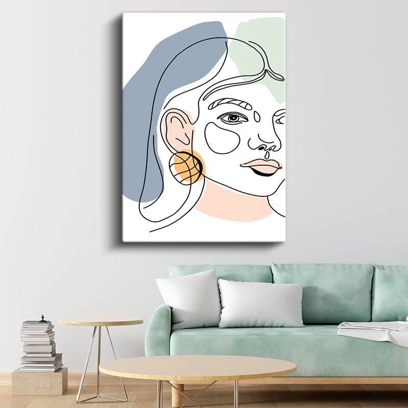 Renkli Geometri - Pastel Tonlarda Tek Çizgi Kadın Portresi Kanvas Tablo