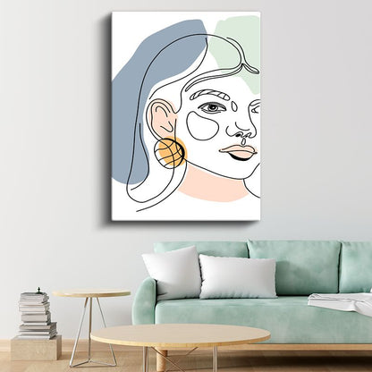Renkli Geometri - Pastel Tonlarda Tek Çizgi Kadın Portresi Kanvas Tablo