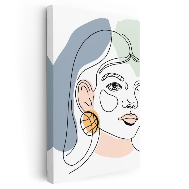 Renkli Geometri - Pastel Tonlarda Tek Çizgi Kadın Portresi Kanvas Tablo