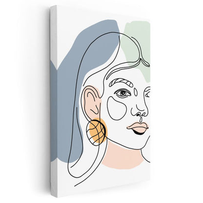 Renkli Geometri - Pastel Tonlarda Tek Çizgi Kadın Portresi Kanvas Tablo