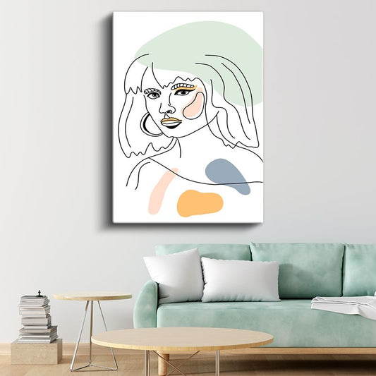 Zarif Çizgiler - Pastel Geometrik Şekillerle Kadın Portresi Kanvas Tablo