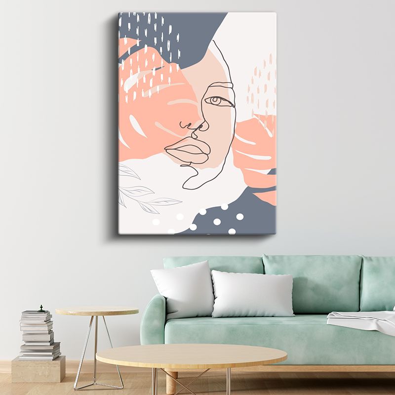 Soyut Kompozisyon - Pembe Gri Tonlarda Çizgisel Portre Kanvas Tablo