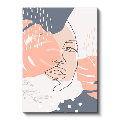 Soyut Kompozisyon - Pembe Gri Tonlarda Çizgisel Portre Kanvas Tablo