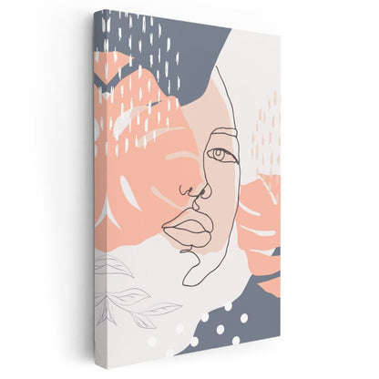 Soyut Kompozisyon - Pembe Gri Tonlarda Çizgisel Portre Kanvas Tablo