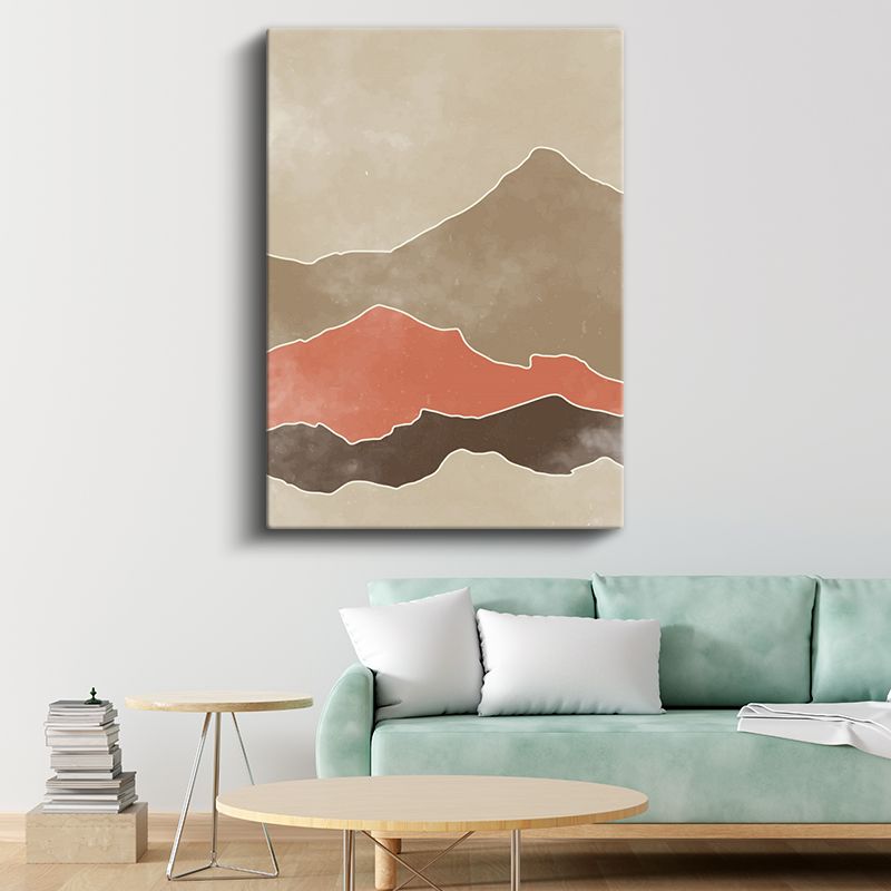 Soyut Silüetler - Toprak Tonlarında Katmanlı Dağ Kanvas Tablo